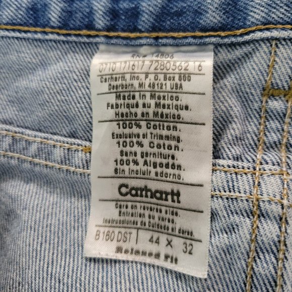 Carhartt 44x32 Relaxed Fit Light Wash 100% Cotton Blue Denim Jeans - Picture 6 of 8
